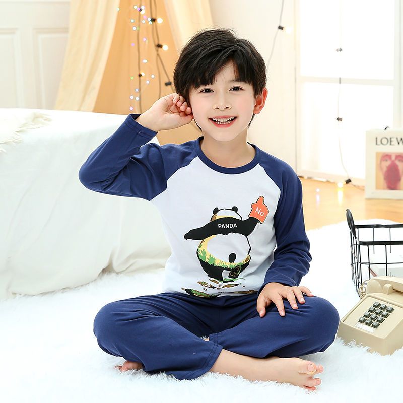 儿童睡衣春秋季男童男孩薄款家居服套装夏季棉长袖长裤中小童衫伊格