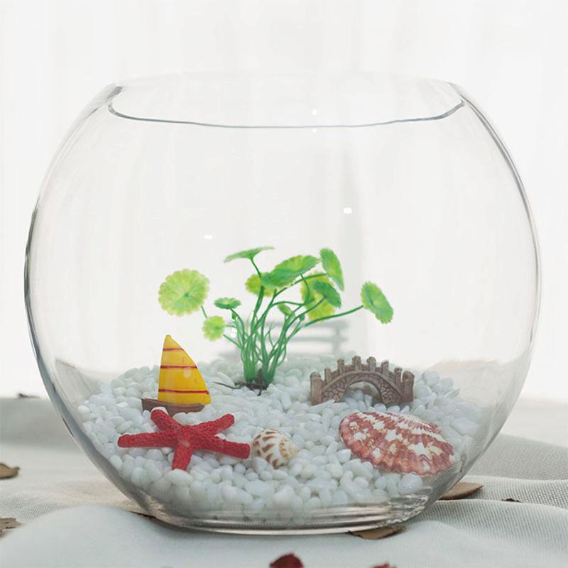 圆形小鱼缸造景水族箱金鱼缸玻璃创意小型鱼缸生态乌龟缸桌面鱼缸15cm