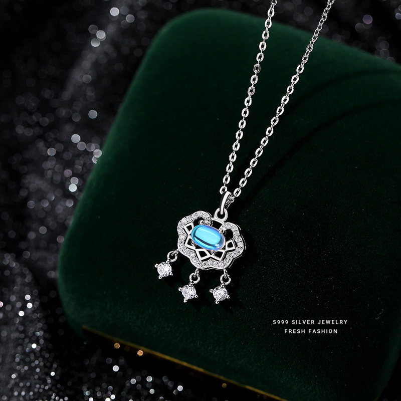 鑫铂尼足银平安锁项链女款新中式纯银吊坠小众高级锁骨链生日礼物高清大图