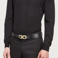 Ferragamo/菲拉格慕经典款双面可调节牛皮腰带男款休闲商务板扣皮带