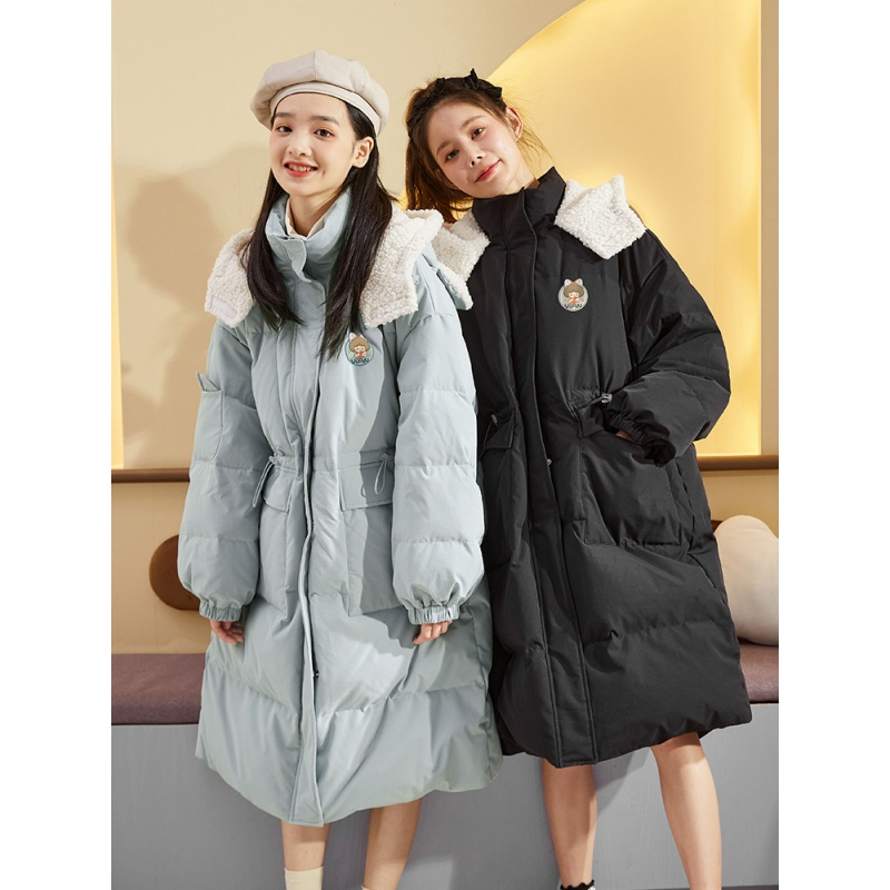 唐狮冬季新款羽绒服女中长款设计感小众白色连帽厚外套潮流
