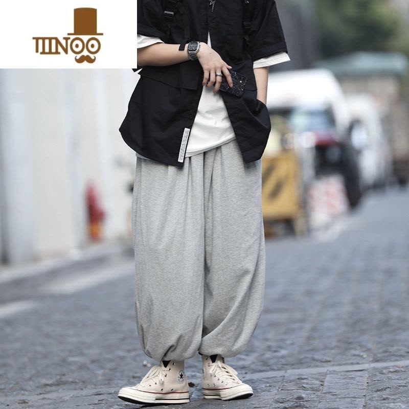 YANXU你初恋老王运动裤男灰色卫裤潮日系加绒休闲裤直筒宽松抽绳束脚女图片