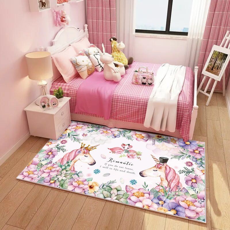 家柏饰(CORATED)公主儿童房地毯早教幼儿园宝宝爬行垫卧室客厅加厚床边可定制 火烈鸟与独角兽（机织） 定制联系客服不退换