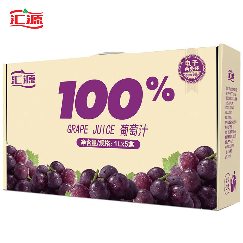 汇源果汁 青春版100%葡萄汁 1L*5盒/箱 便携礼盒