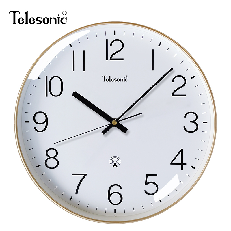 天王星(Telesonic)电波钟客厅挂钟免打孔简约时尚家用时钟表卧室挂表创意大气教室钟表