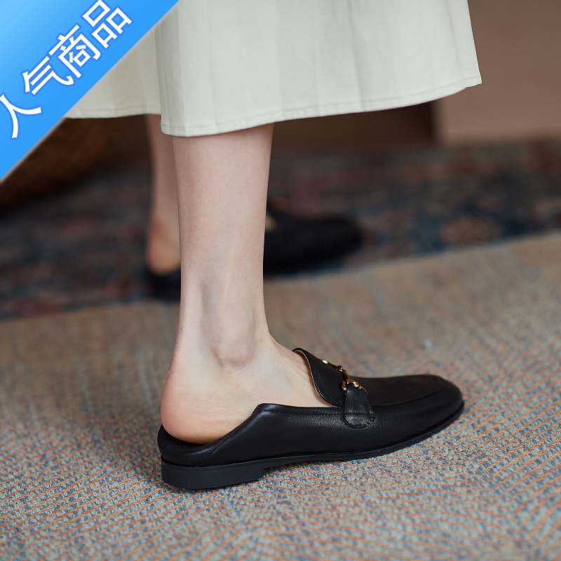 SUNTEK高端版～！两穿金属扣乐福鞋女2023复古小皮鞋英伦风平底单鞋高清大图