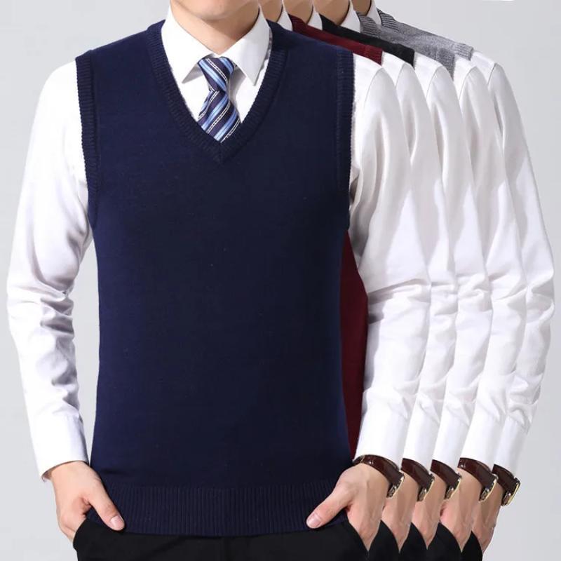 秋冬防寒保暖男式毛衣背心纯色商务马甲V领男装 -灰色/黑色/上青/深灰/浅灰/酒红;M -3XL备注颜色尺码