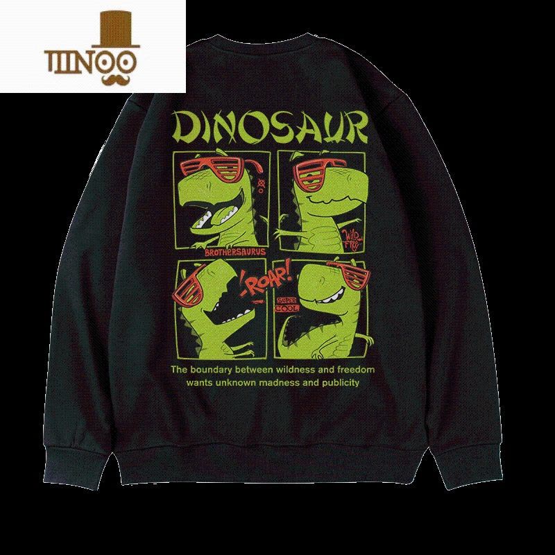 YANXUoversize港风圆领卫衣胖子男生潮牌潮男大码男装冬款加绒无帽图片