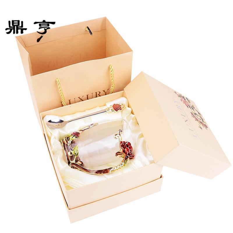 鼎亨创意珐琅彩蝶恋花玫瑰花茶杯洛施玻璃杯耐热水杯子花舍奶茶女