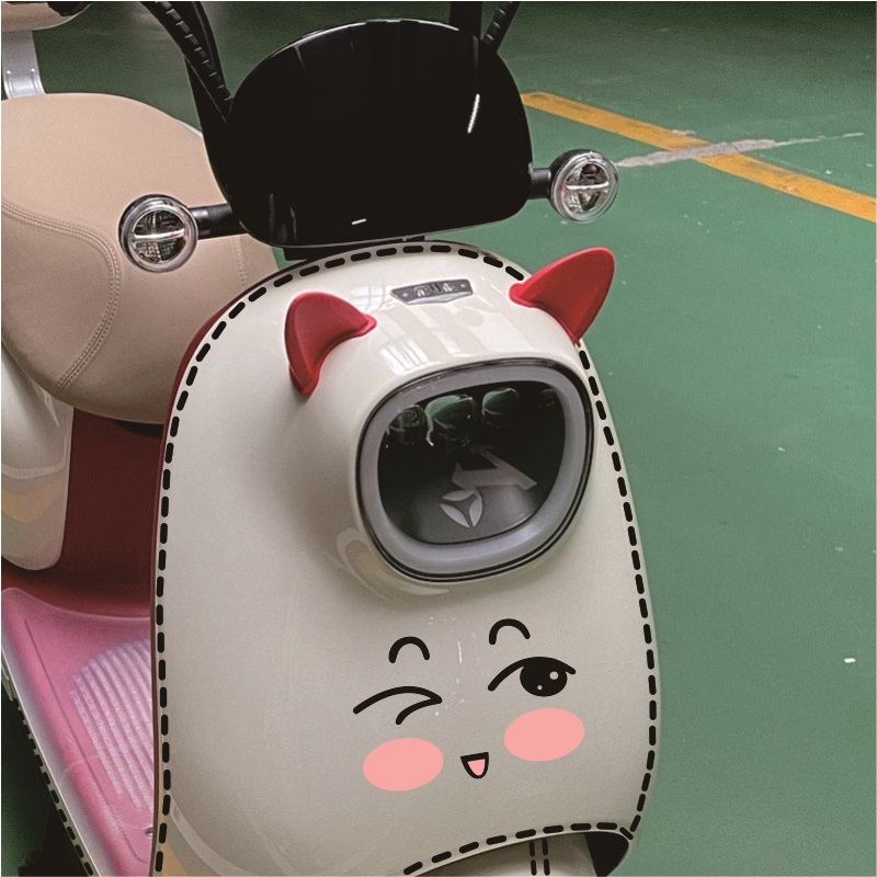 电瓶车车头可爱表情贴画摩托车头盔创意笑脸贴纸电动车车贴防水高清大图