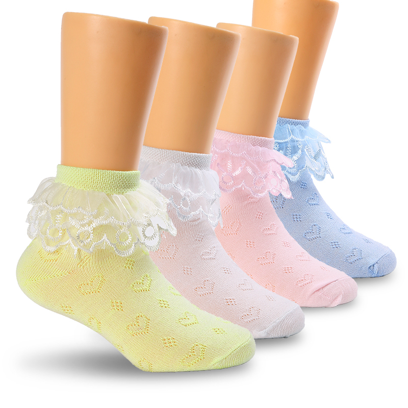 5双装春夏秋薄款网眼透气蕾丝花边女童袜子纯白女生舞蹈袜116岁