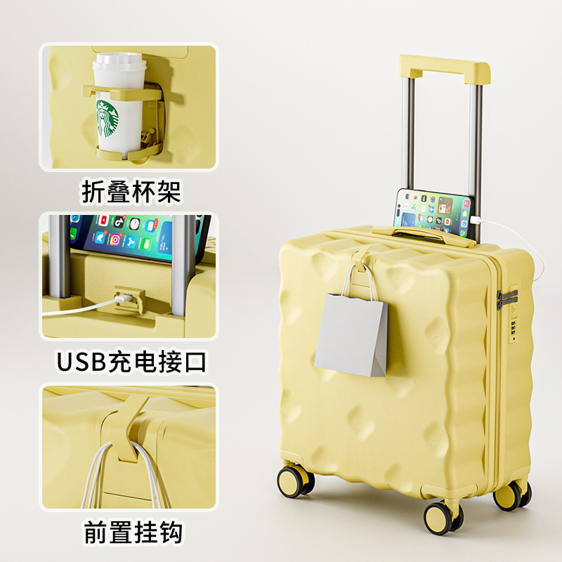 文华旅行箱18寸轻奢登机箱万向轮静音拉杆箱铝框设计时尚商务出差行李箱 柠檬黄 18寸