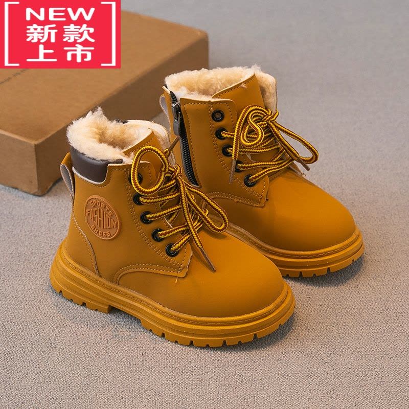 可莉允儿童马丁靴2022冬季新款男童鞋子女童靴子加绒加厚棉靴短靴皮靴潮图片