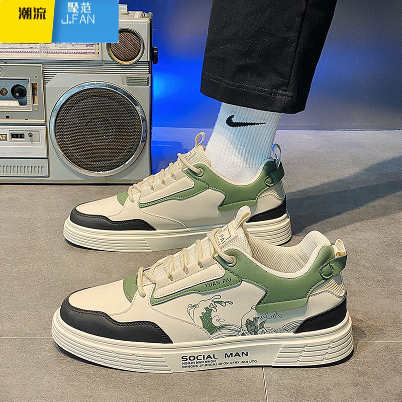 聚范男鞋2024新款夏季透气网面运动休闲帆布平板鞋上班工作小白鞋高清大图