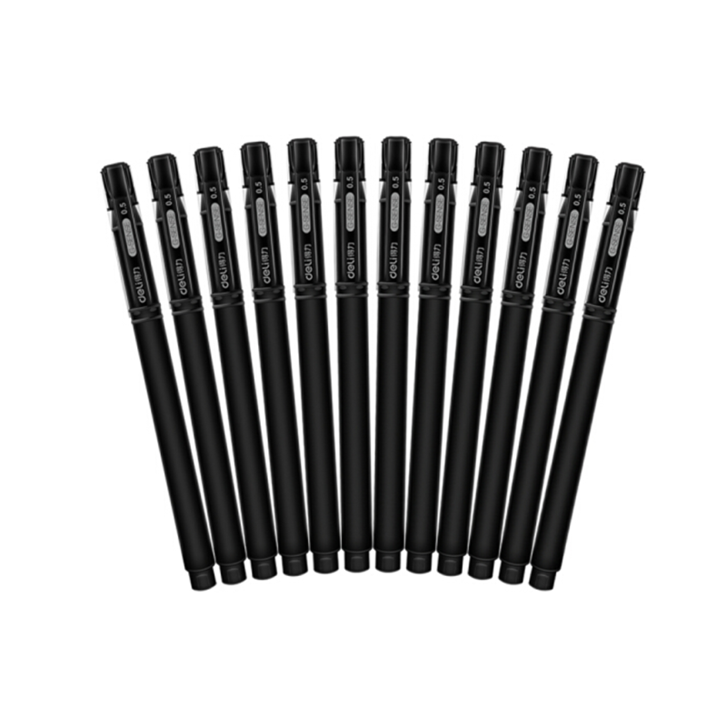 得力(deli)0.5mm磨砂杆黑色中性笔水笔 签字笔s65( 12支/盒)