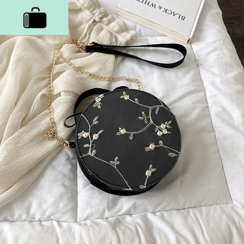 小包包女2020春夏新款潮韩版百搭斜挎链条蕾丝单肩手提少女小圆包NEWLAKE 黑色收藏加购有礼