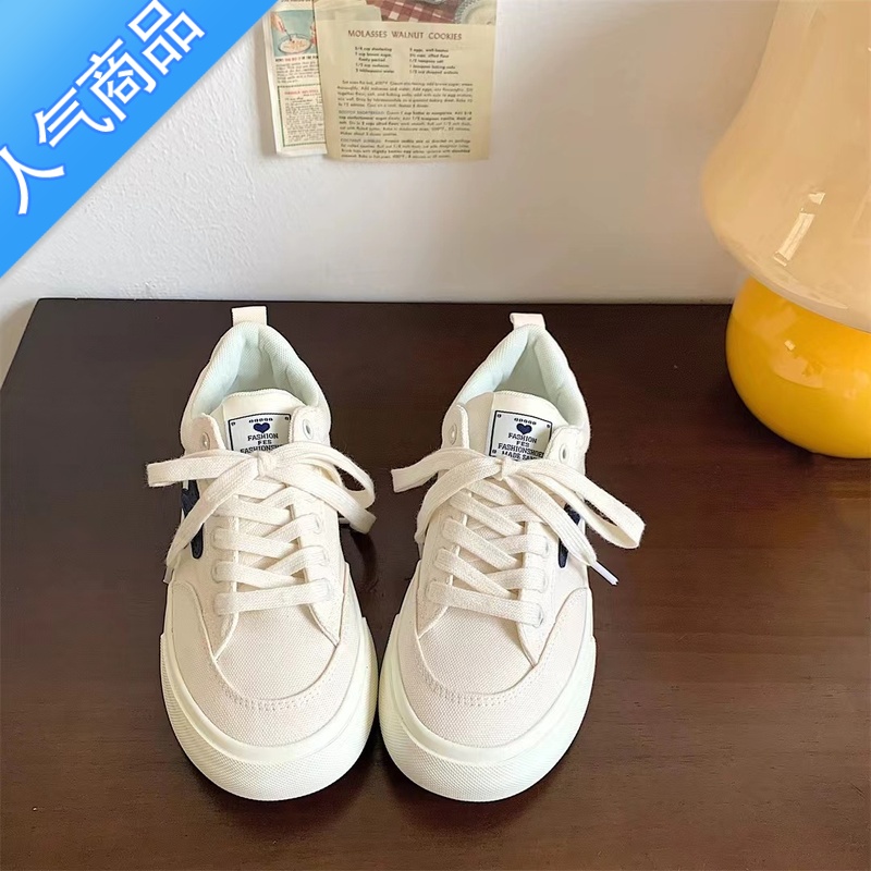 SUNTEK配裙子厚底小白鞋女ins潮薄款透气小众2023夏秋季新帆布板鞋高清大图