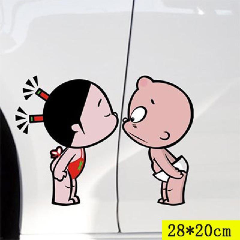 汽车贴纸小破孩卡通新手个性创意搞笑文字前后车身遮挡划痕装饰白色