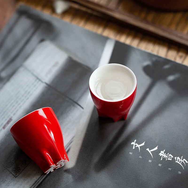字器汉字杯茶杯酒杯陶瓷创意福禄寿禧财五福酒杯组高清大图