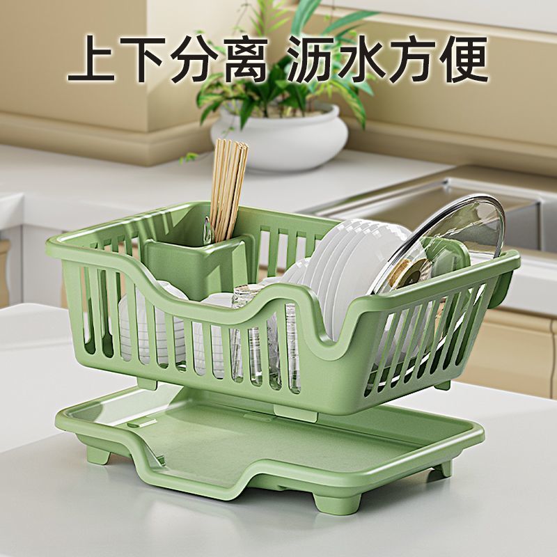 【厨房不乱了】碗筷碟盘收纳盒碗柜餐具碗架沥水篮家用厨房置物架--置物架;蓝色高清大图