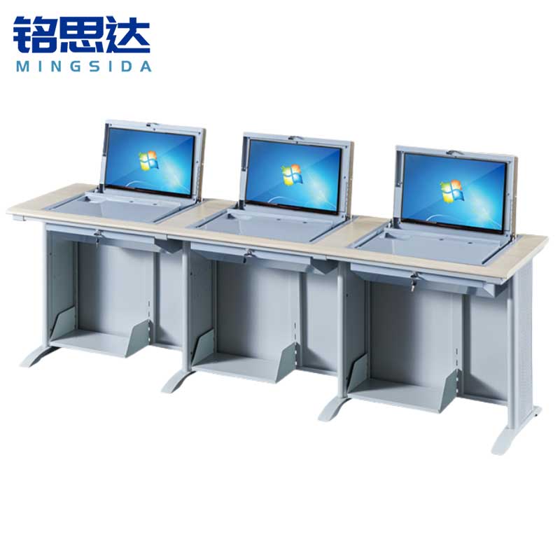 铭思达翻转电脑桌三人位张高清大图