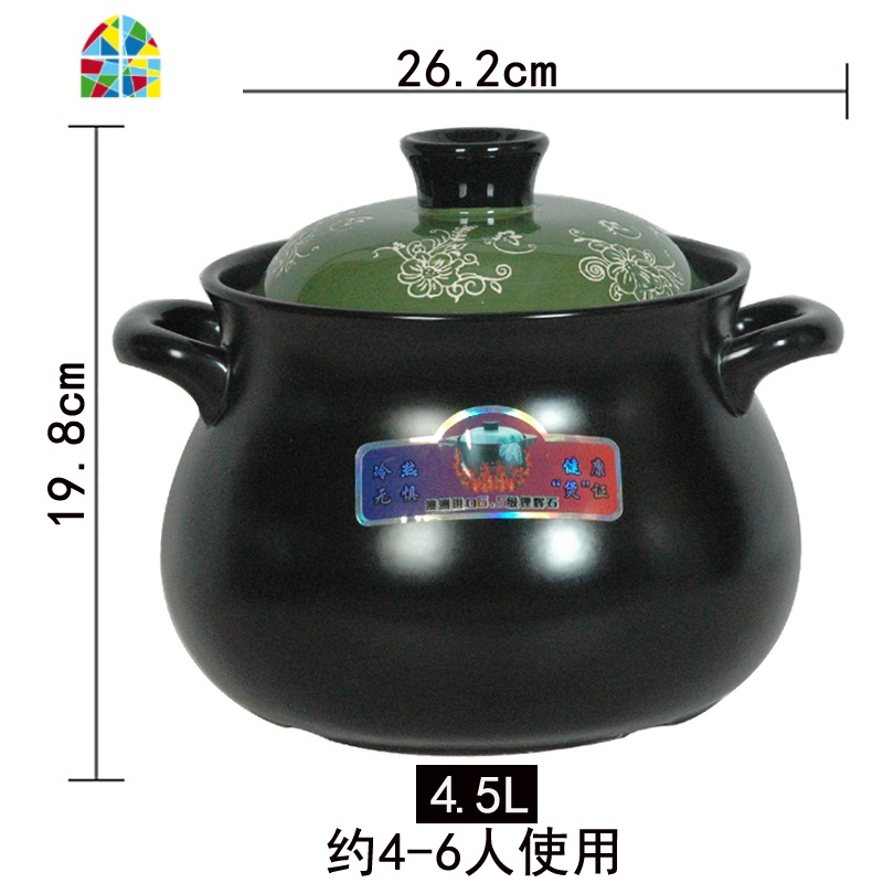 韩式家用贴花砂锅炖锅大容量可高温汤锅熬粥明火燃气陶瓷养生石锅 FENGHOU 绿色+4.5L款高清大图