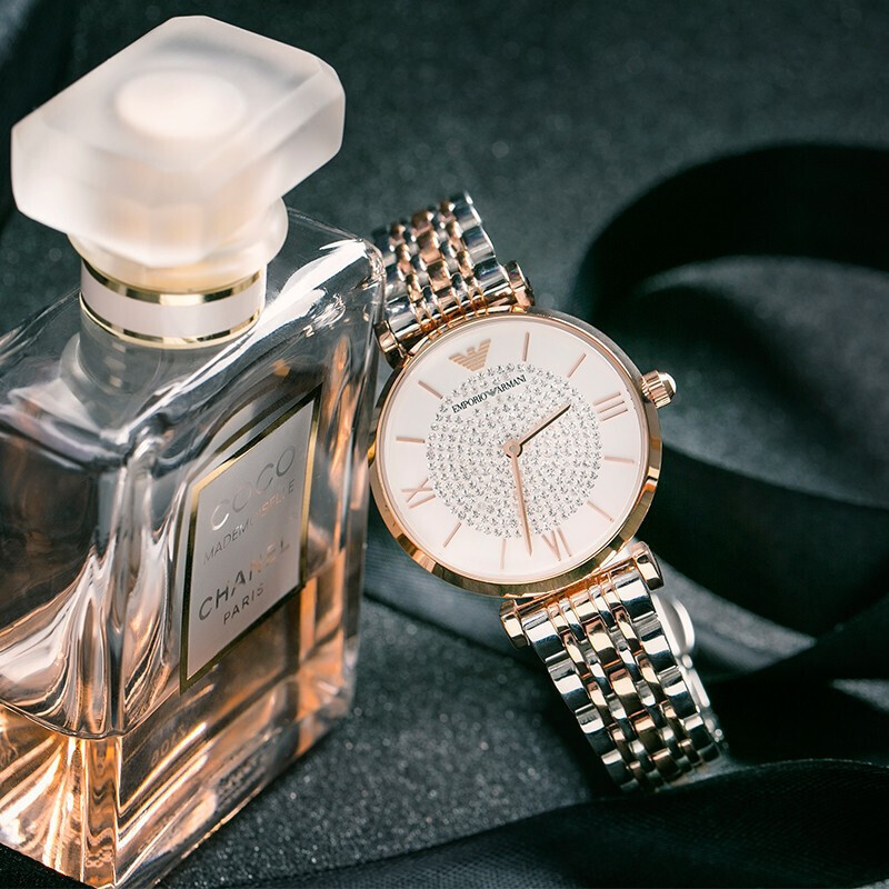 阿玛尼(EMPORIO.ARMANI)满天星手表 钢制表带 圆形镶钻轻奢时尚石英表女士腕表AR1926 七夕礼物