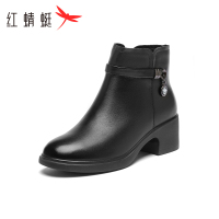 红蜻蜓女靴2023冬季新款女鞋加绒内里头层牛皮毛绒鞋垫经典大气时尚通勤 黑色 35码