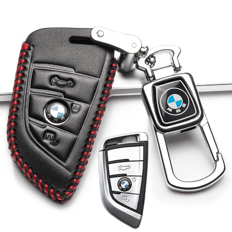 【补贴10%】2020款宝马x1/X2钥匙套18款专用汽车真皮钥匙包扣新智能刀锋2016汽车钥匙包 C款黑红色刀锋一键启动三个按键+扣