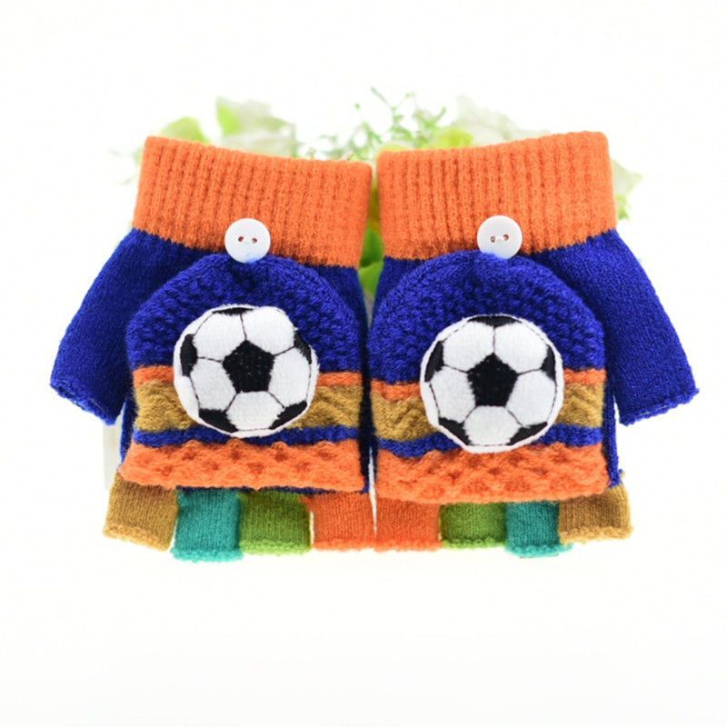 儿童手套冬保暖半指翻盖两用可爱幼儿男孩女孩五指针织小学生