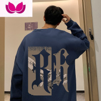 七斓高街潮牌圆领卫衣男港风宽松情侣长袖男装上衣服潮ins 牛仔蓝 M