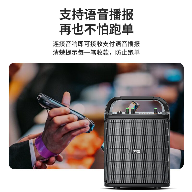 索爱(soaiy)SA-F33手提音响高低音户外k歌大音量广场舞电木吉他乐器音箱直播小型家用音箱 单麦高清大图