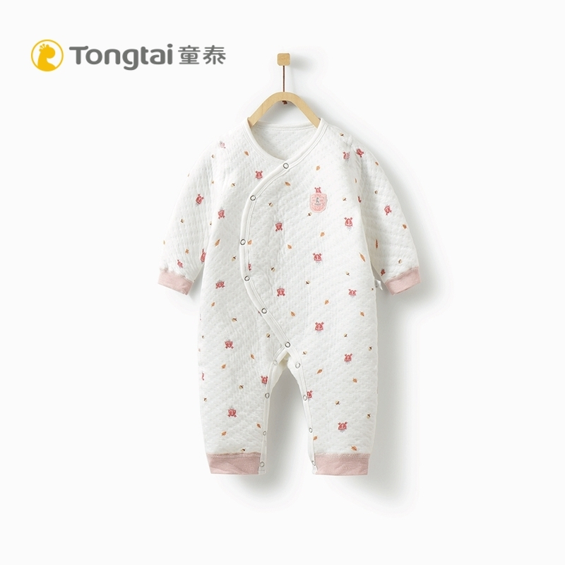 童泰TONGTAI秋冬加厚偏开闭裆连体衣1-12个月宝宝保暖内衣哈衣爬爬服