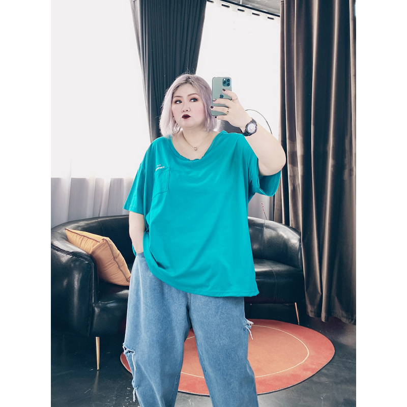 艳如飞春装新款大码女装韩版200斤胖MM宽松短袖T恤潮打底衫大码女装