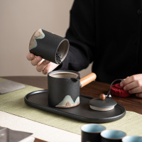 苏氏陶瓷(SUSHI CERAMICS)手绘釉画彩千里江山侧把茶壶干泡茶盘功夫茶具套装礼盒