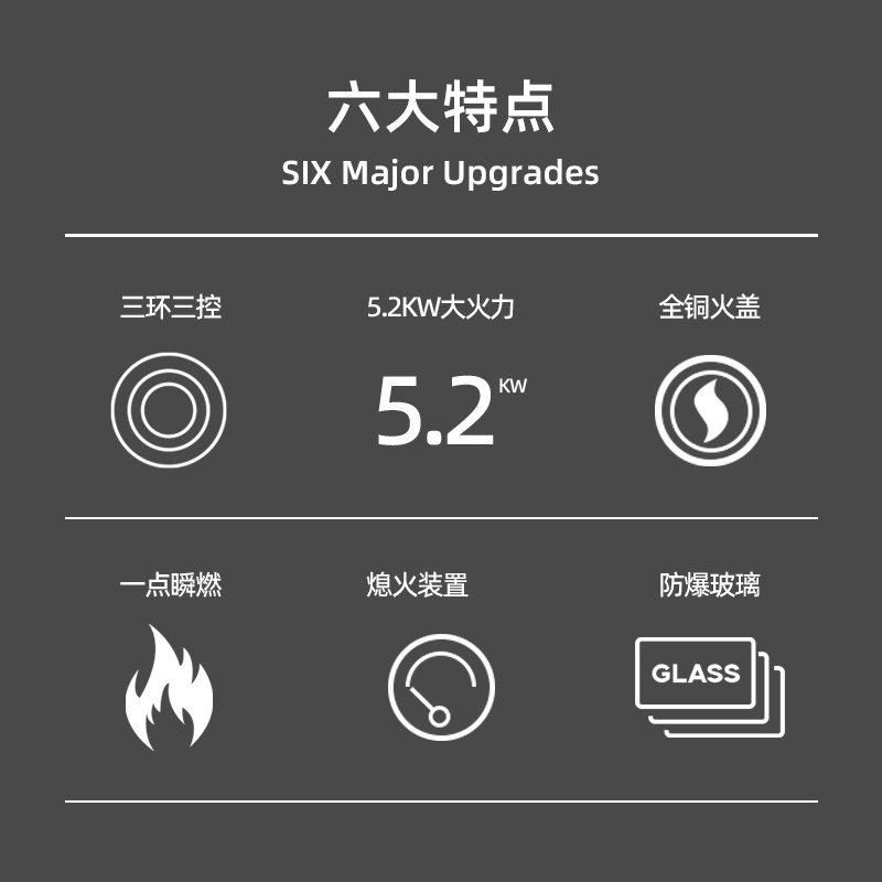 HOMSON法国汤姆逊家用台式嵌入式燃气灶具 5.2kW天然气大火力双眼灶 加厚钢化玻璃 一级能效 方灶圆灶 AZL2