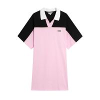 拉夏贝尔针织卫衣女装夏韩版学院风学生中裙v领宽松半袖连衣裙