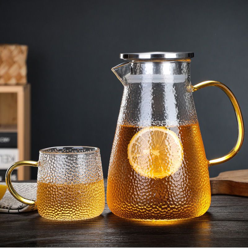 欧式锤纹玻璃壶冷水壶家用客厅开水壶泡茶壶果汁贵妃水壶户外便携 150
