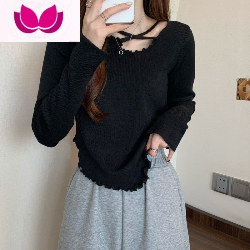 七斓设计感小众长袖T恤女2023春装高级感时髦洋气内搭打底衫上衣图片