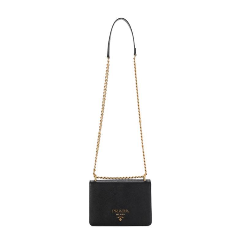普拉达(PRADA)女士牛皮单肩包时尚百搭配饰翻盖链条拼接手提斜挎