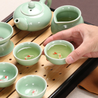 百鸿(Baihong) 整套茶具密胺茶盘竹茶托盛水式功夫茶具茶壶四合一 家用简约密胺黑青瓷鱼戏电热炉套装