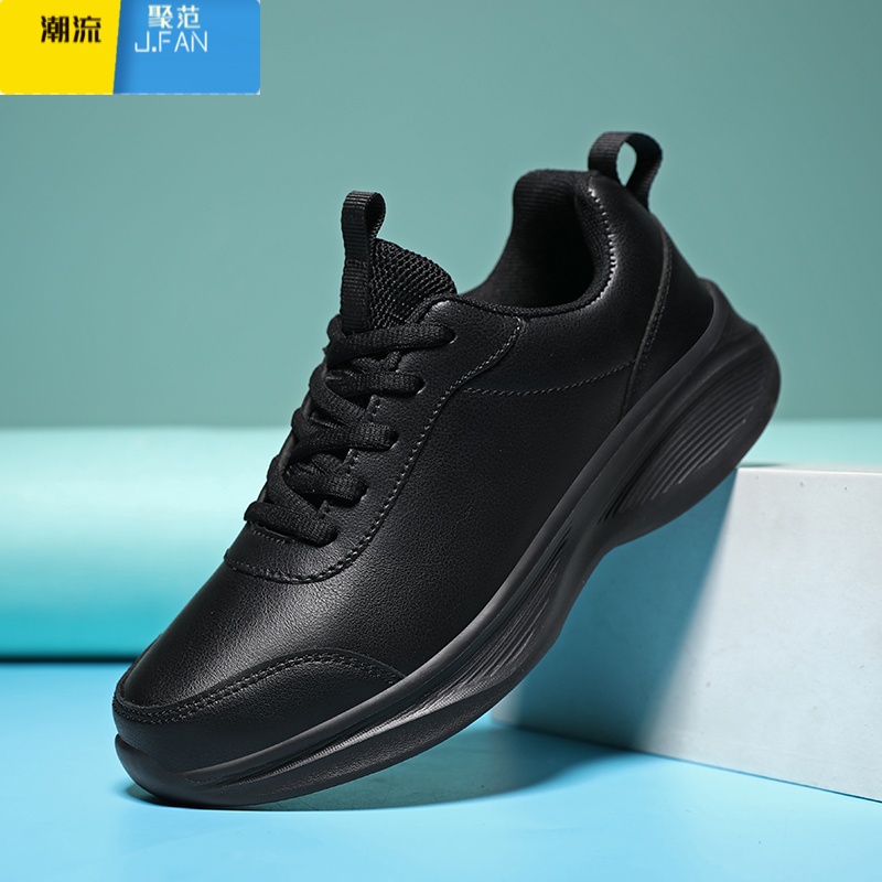 聚范皮面防水跑步运动鞋情侣潮流百搭休闲男鞋轻便软底黑色鞋子男 208全黑 40