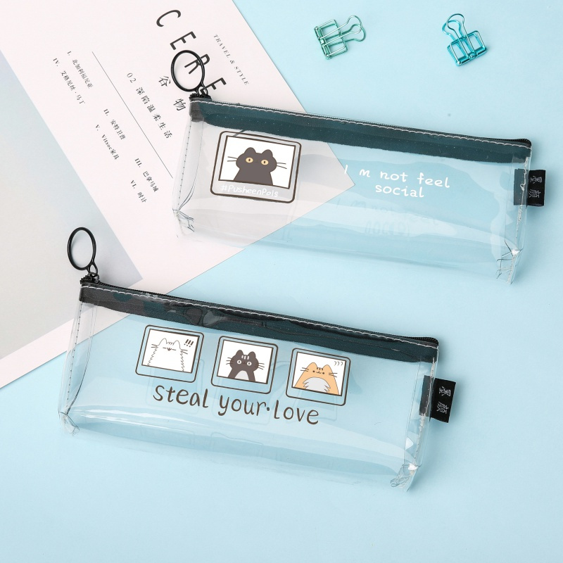透明笔袋韩版简约女生小清新可爱高中初中小学生用铅笔文具盒全透明