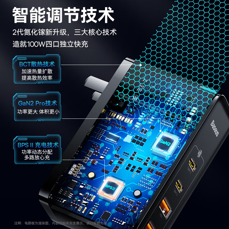 倍思充电器 100W氮化镓充电器套装 兼容PD65W四口快充 黑色 一个装高清大图