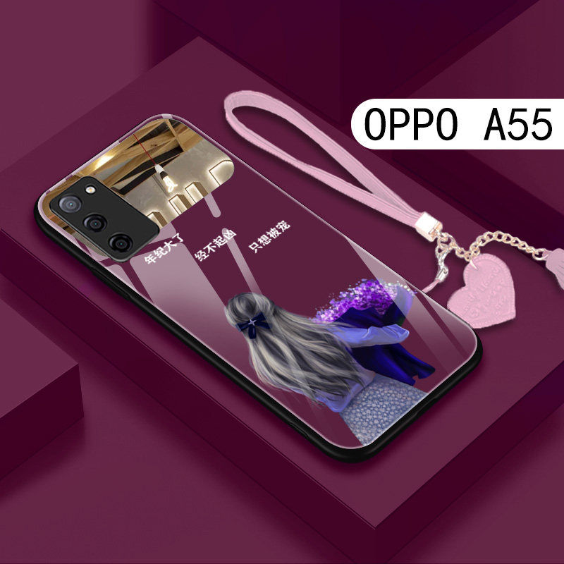 OPPOA55手机壳新款只想被宠钢化玻璃镜头防摔保护套a55女款个性潮 OPPOA55梅子色只想被宠+挂绳