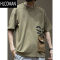 HLCOMAN2023新款短袖t恤男装宽松衣服夏季大码胖子男士潮牌口袋印花上衣