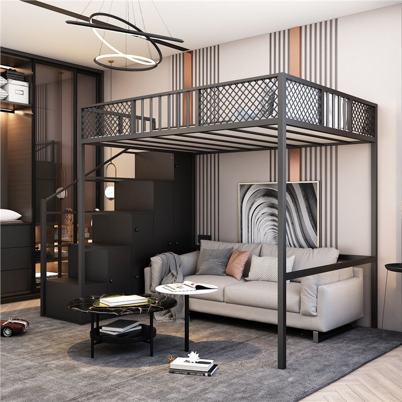 定制铁艺高架床复式阁楼床省空间阿斯卡利单上层宿舍高低床小户型铁架