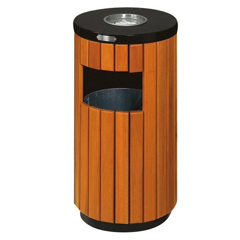 梦强公园圆形垃圾桶户外钢木垃圾筒室外公用垃圾箱果皮箱mq0722进口山