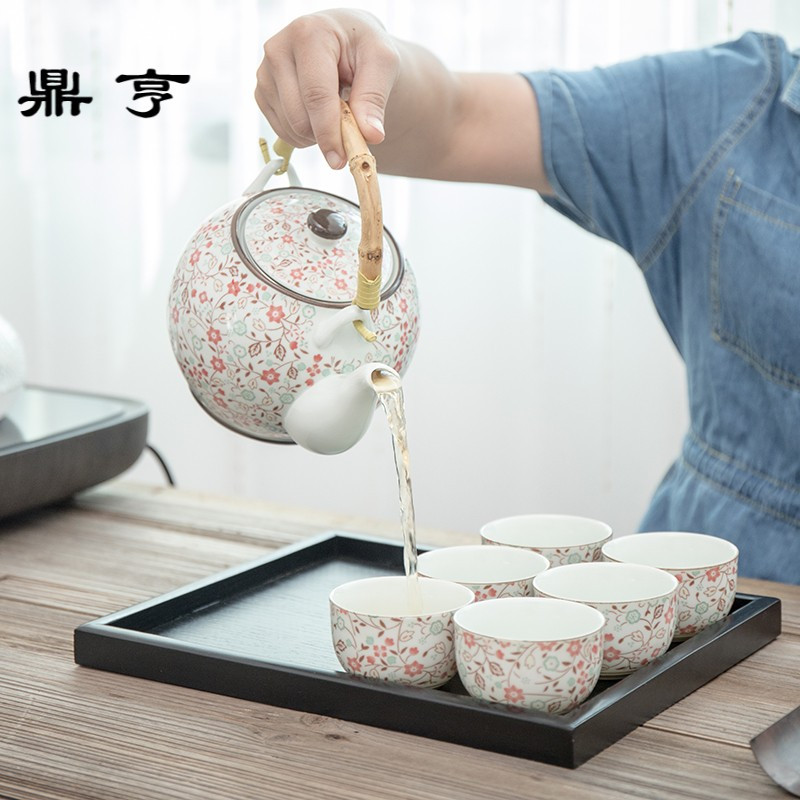 鼎亨日式提梁壶茶具整套功夫茶具大容量陶瓷茶壶小茶杯餐厅泡茶具