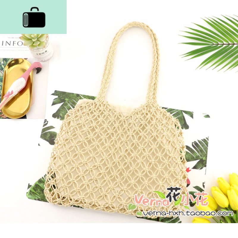 ins夏季风新款手工纸绳编织渔网兜镂空单肩包休闲沙滩女包编包NEWLAKE高清大图